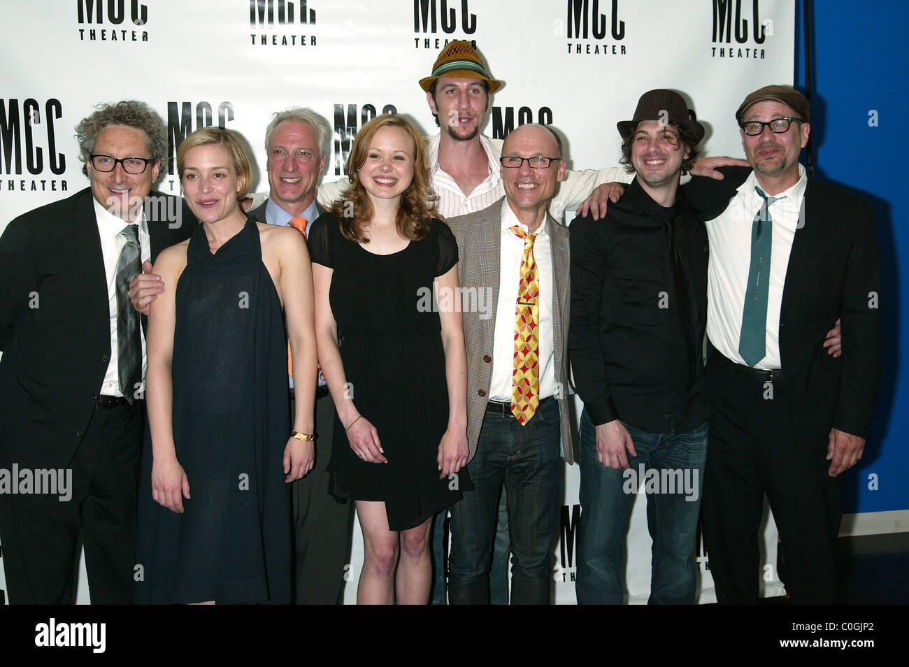 Bernard Telsey, Piper Perabo, Robert LuPone, Alison Pill, Pablo Schreiber, Thomas Sadoski and Terry Kinney Opening Night After Stock Photo