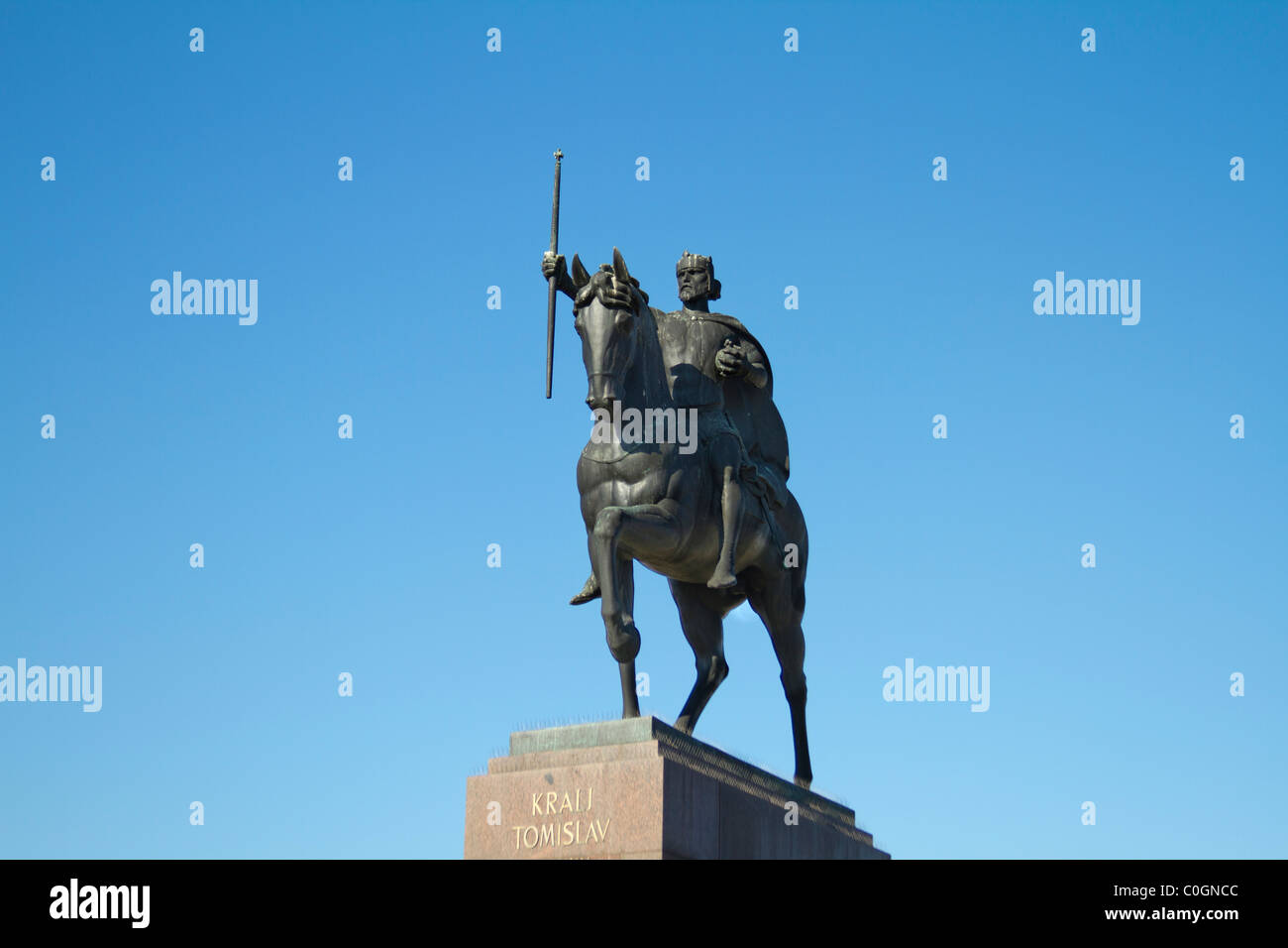 Statue of the king Tomislav riding a horse,placed in front of the main railway station in Zagreb, Croatia Stock Photo