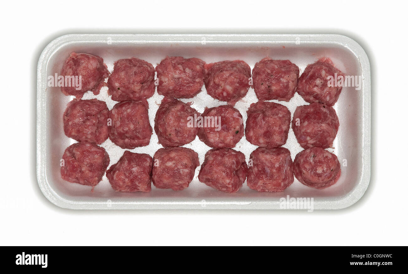 Fresh meatballs made from pork meat in tray cutout Stock Photo