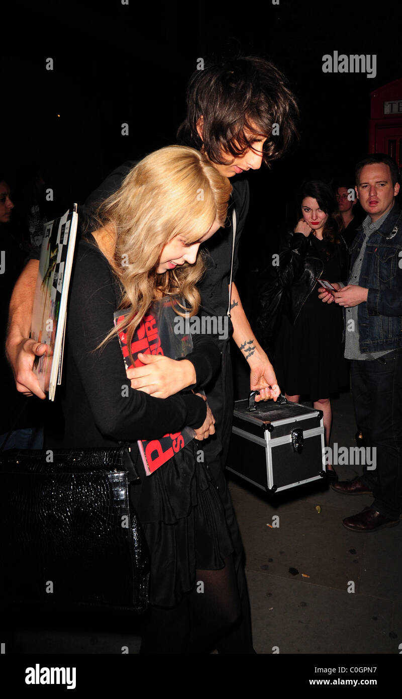 Peaches Geldof and Faris Rotter leaving Bungalow 8 London