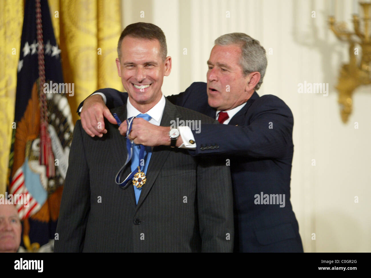 President George W Bush presents the Medal of Freedom to General Peter Pace The US President presented the Medal of Freedom in Stock Photo