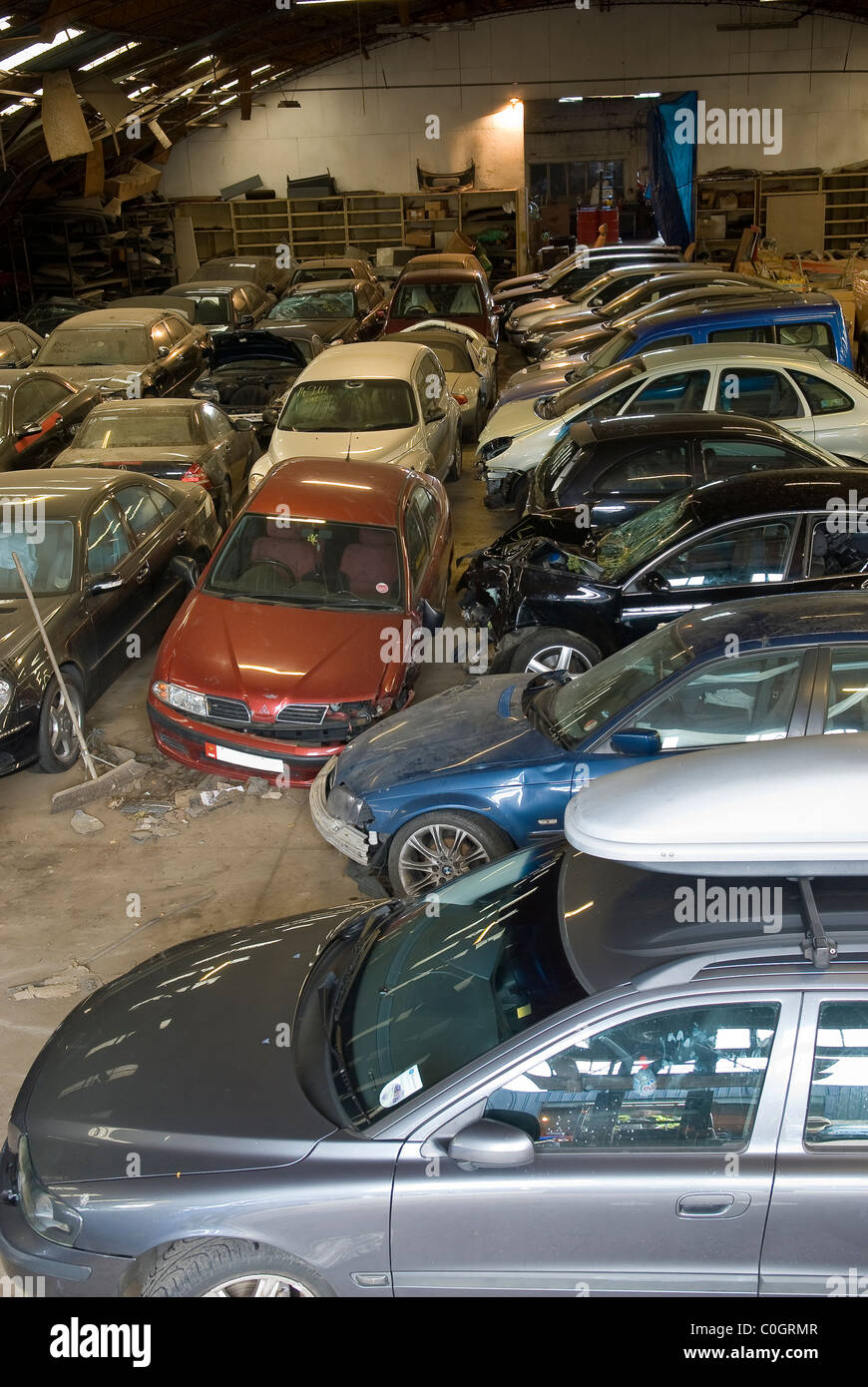 Recovered crashed or stolen vehicles in a car pound, West Sussex, UK Stock Photo Alamy
