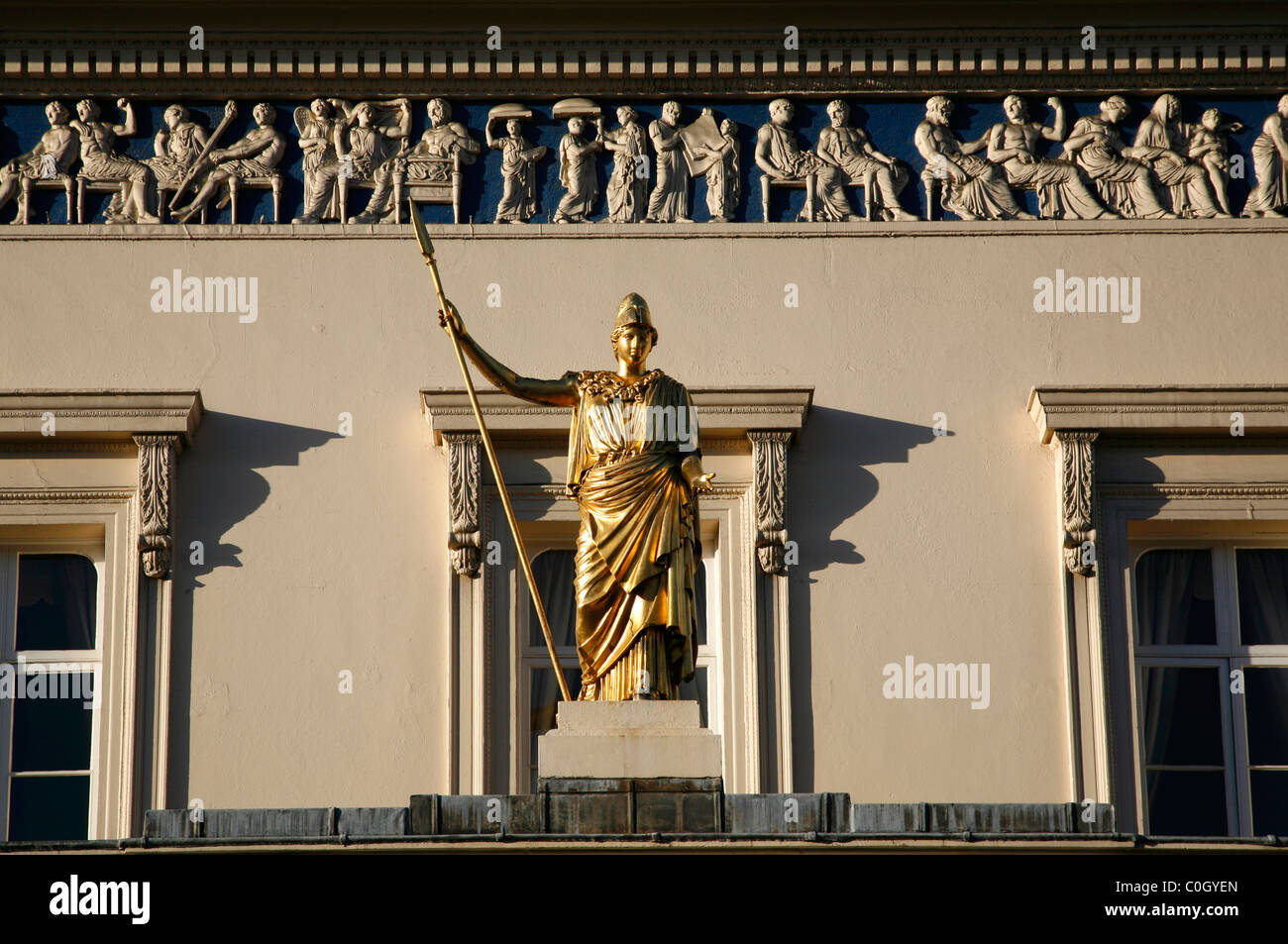 Statue of Athene on the Athenaeum Club on Waterloo Place, St James's, London, UK Stock Photo