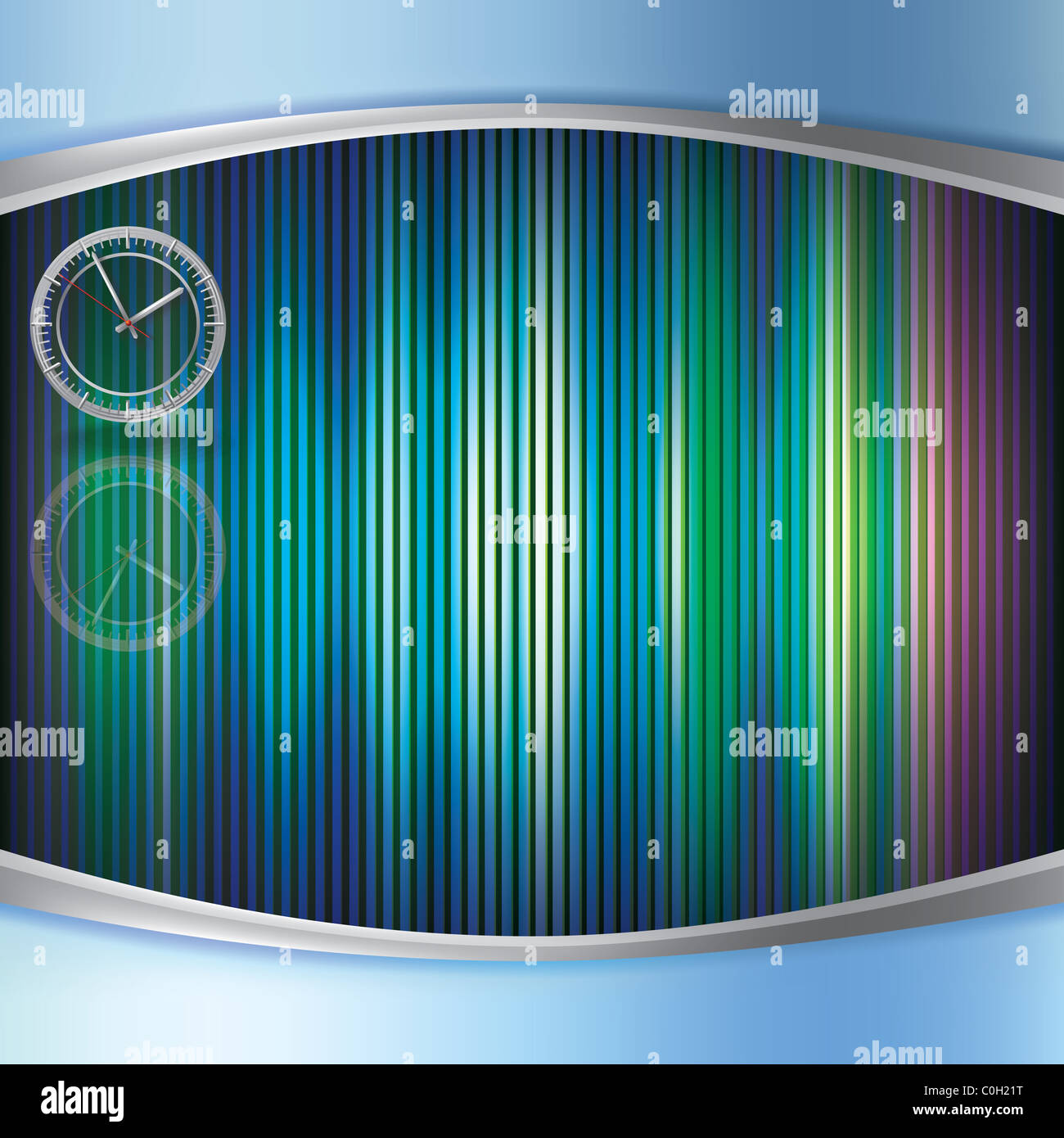 abstract illustration with clock on color striped background Stock ...