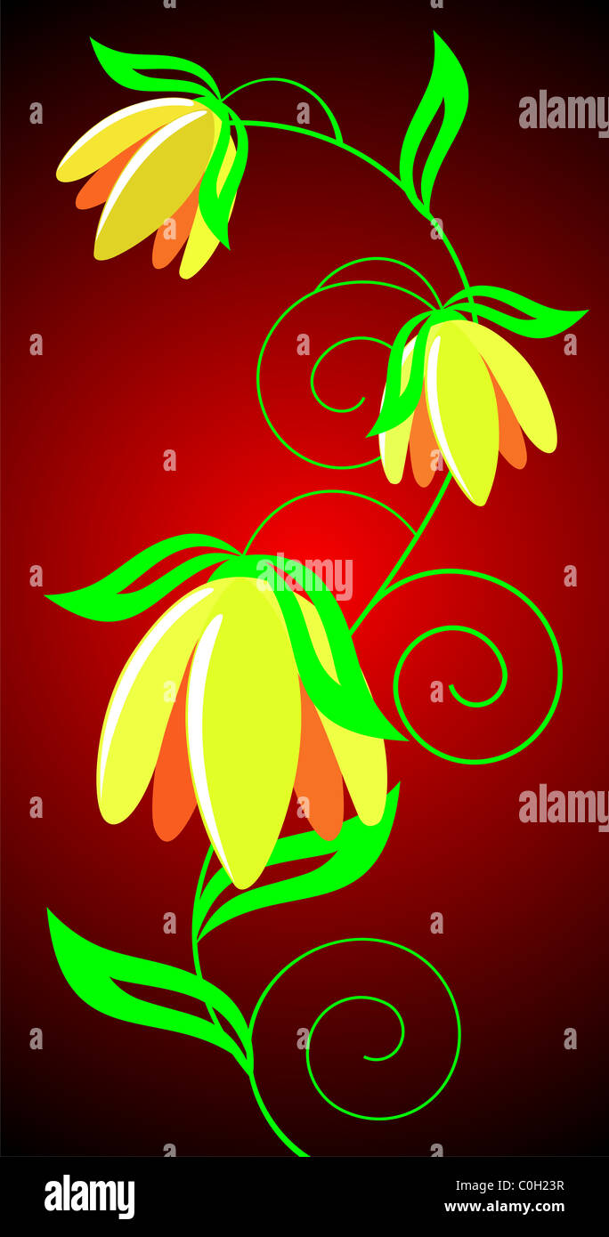 Digital painting of flowers. The artist is enjoying the beauty of colourful petals of the flowers. Stock Photo