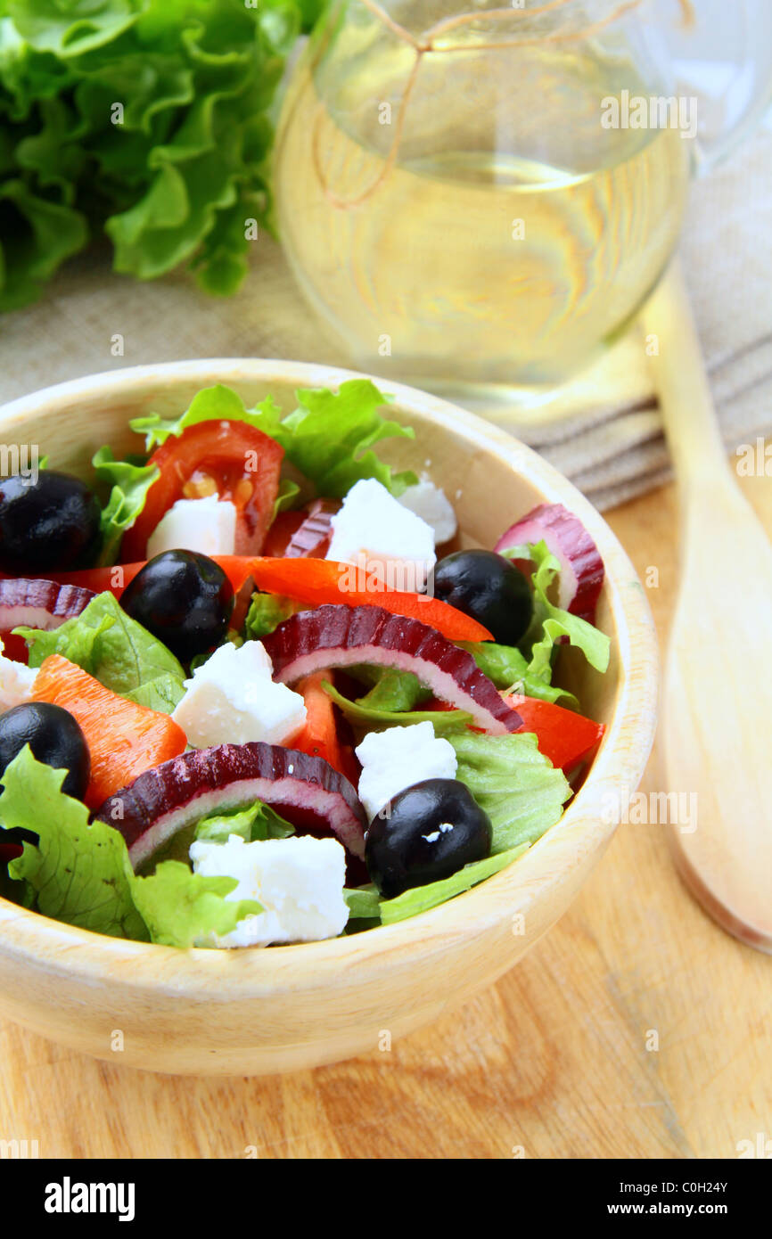 Greek Mediterranean Salad With Feta Cheese Olives And Peppers Stock