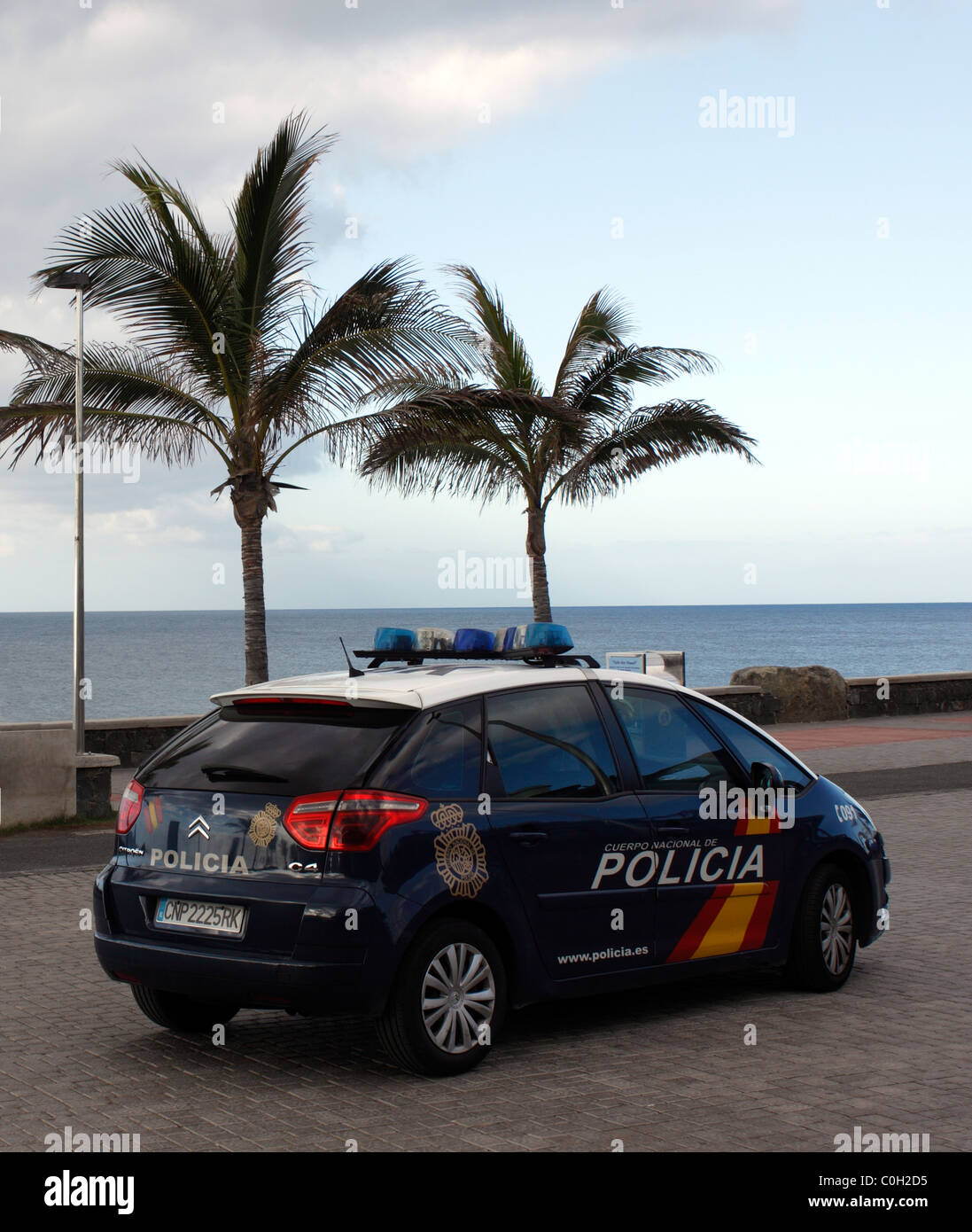 SPANISH POLICE CAR AT MASPALOMAS ON THE CANARY ISLAND OF GRAN CANARIA. Stock Photo