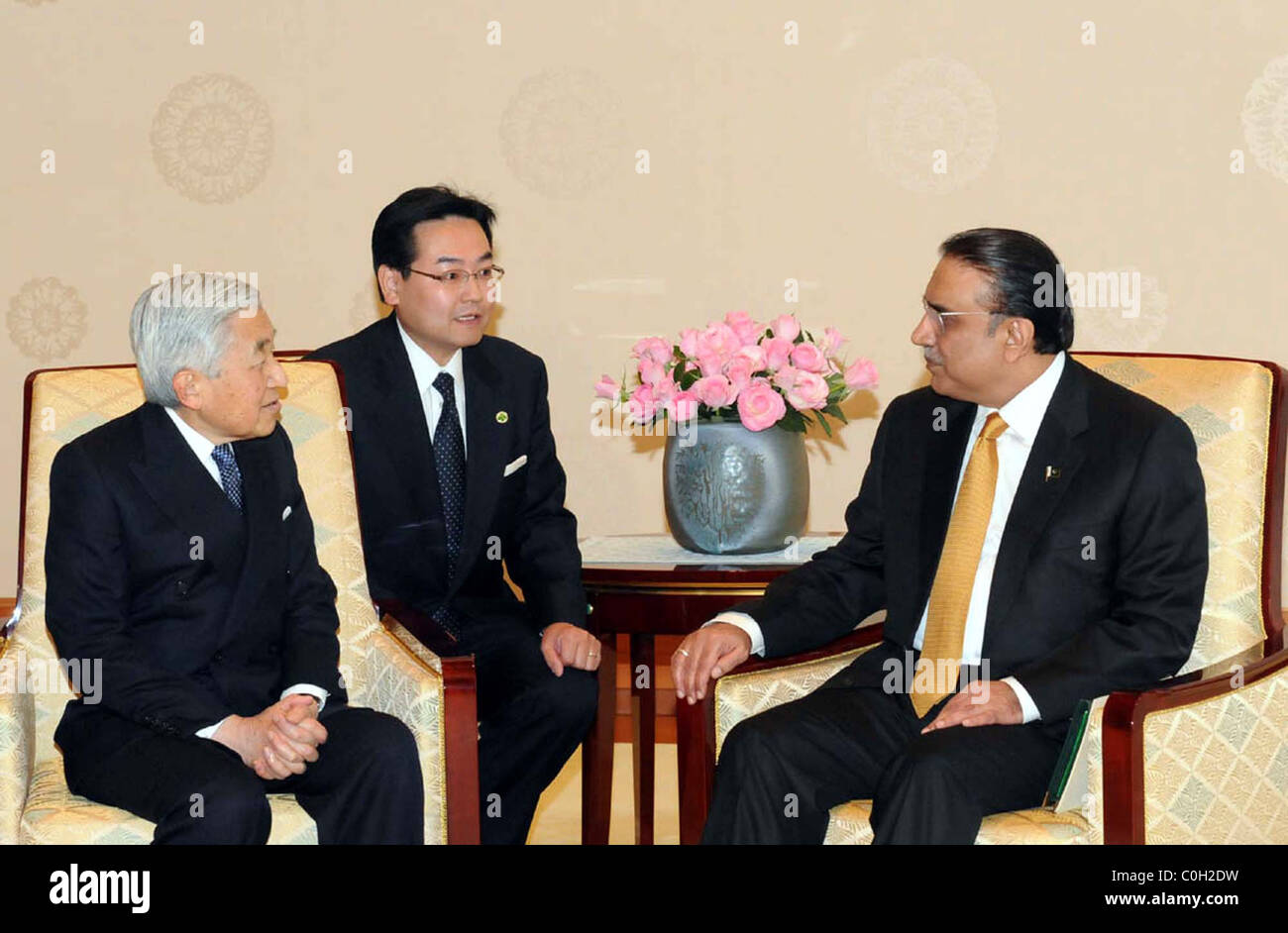 President, Asif Ali Zardari exchanges views with Japan Emperor, Akihito during meeting at Imperial Palace in Tokyo on Wednesday, Stock Photo