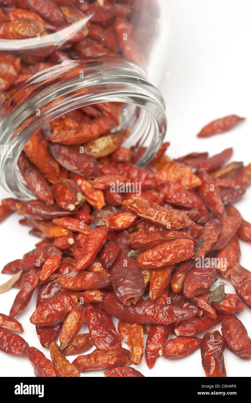 Dried red chilli peppers in a spice jar Stock Photo Alamy