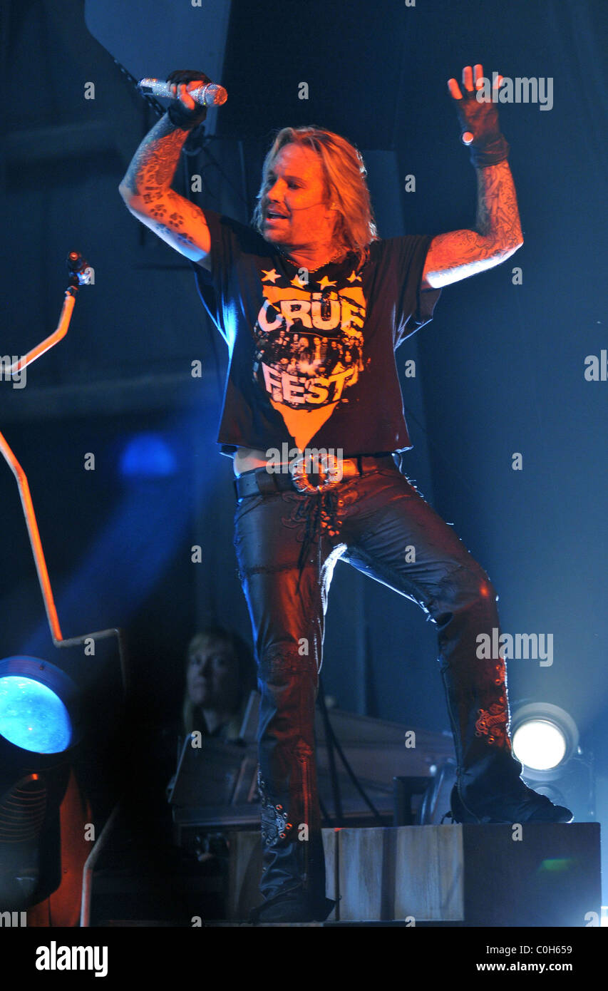 Singer Vince Neil of Motley Crue performing on the opening night of the