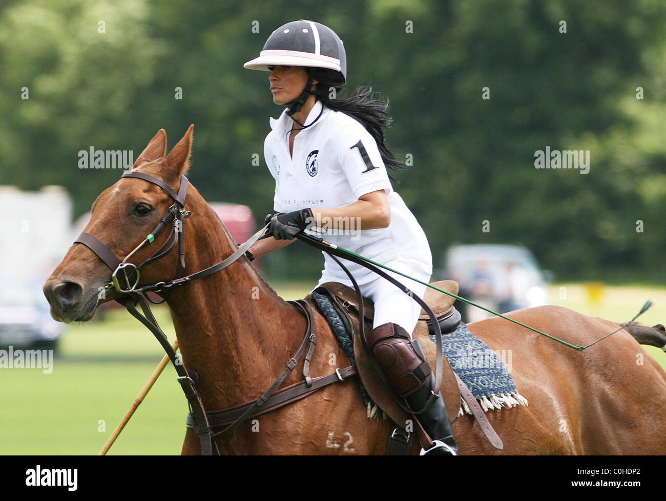 Katie Price aka Jordan Semi Pro celebrity Polo in aid of the Mark Davies Injured Riders Fund held at Cowdray Park Midhurst Stock Photo Alamy