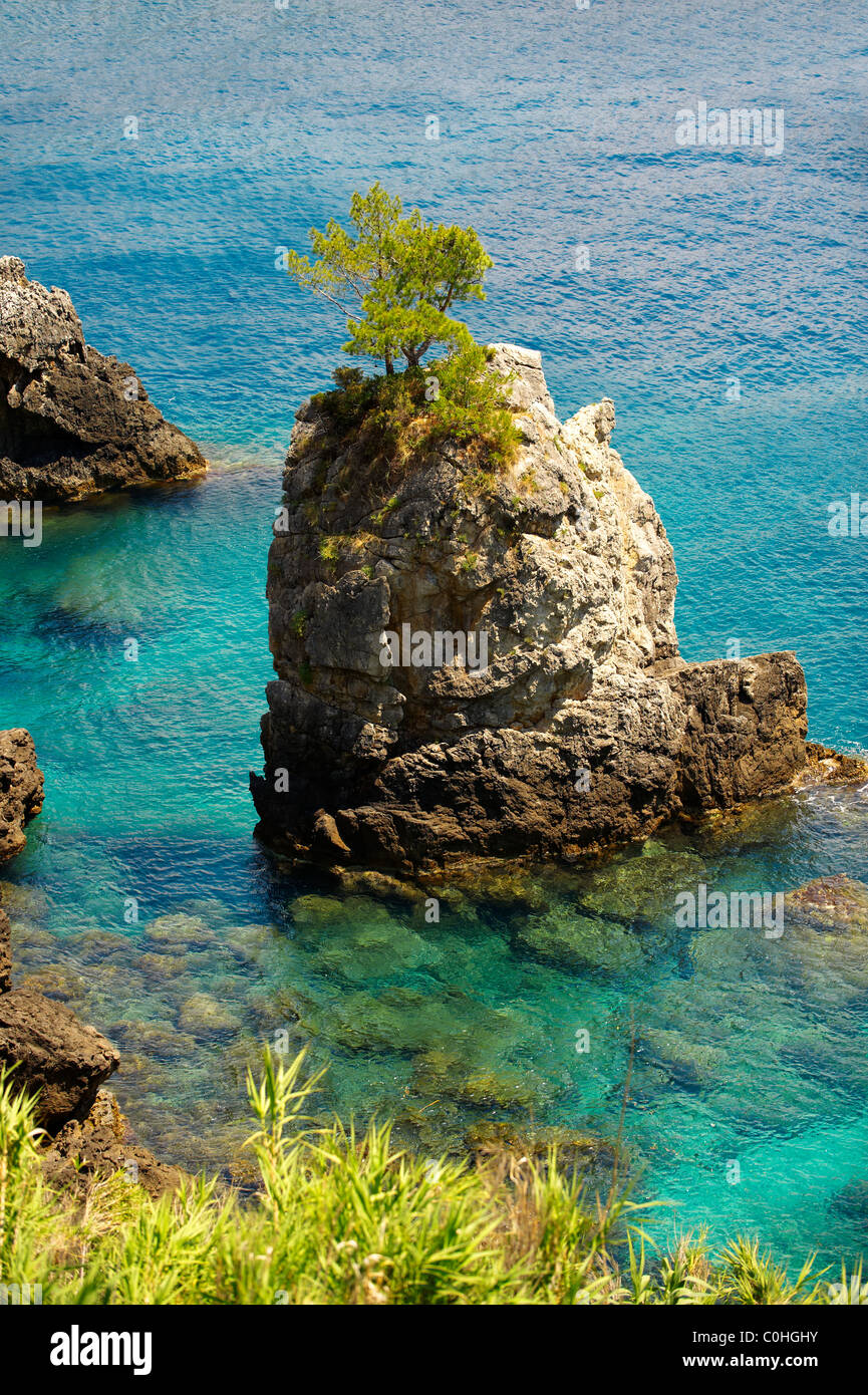 Sedimentary Rock formations of the cliffs of Paleokastritsa Corfu, Greek Ionian Islands Stock Photo