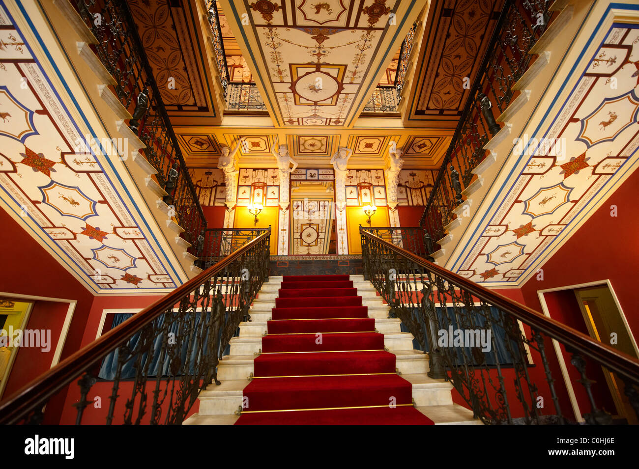 Stairway of the Achilleion [ Achilles, Αχίλλειο ] Palace [ 1890 built by Elizabeth [ Sissi ] Emperess of Austria Stock Photo