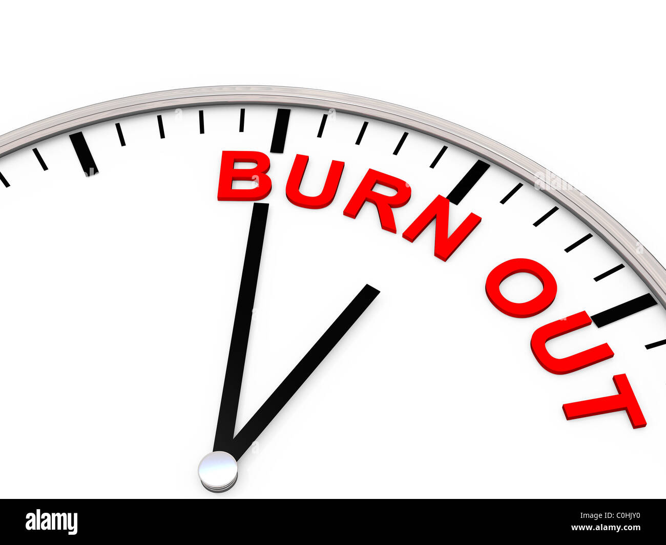Burn out, as Letters on a Clock which is showing 5 to 12 Stock Photo
