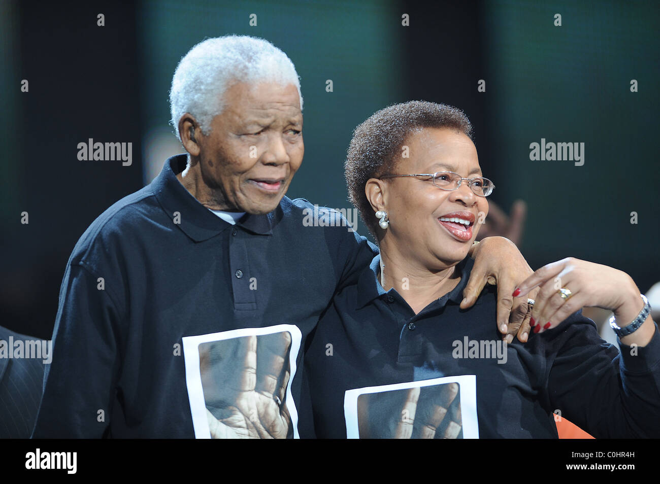 Nelson Mandela appearing at the '46664' concert honouring his 90th ...