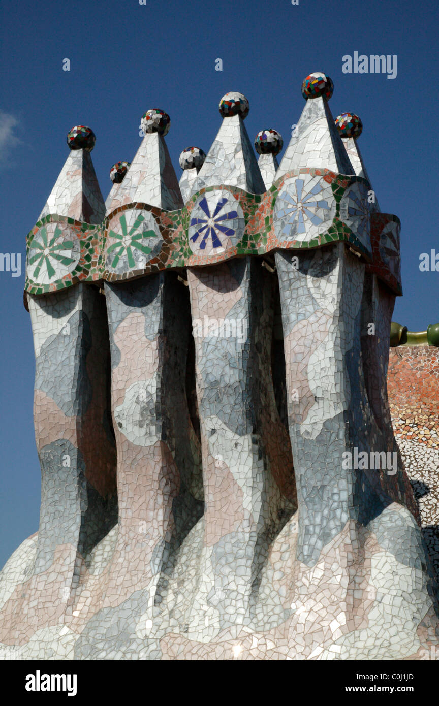 Close-up details of the chimney's on the  Casa Batlló, Barcelona, Spain Stock Photo