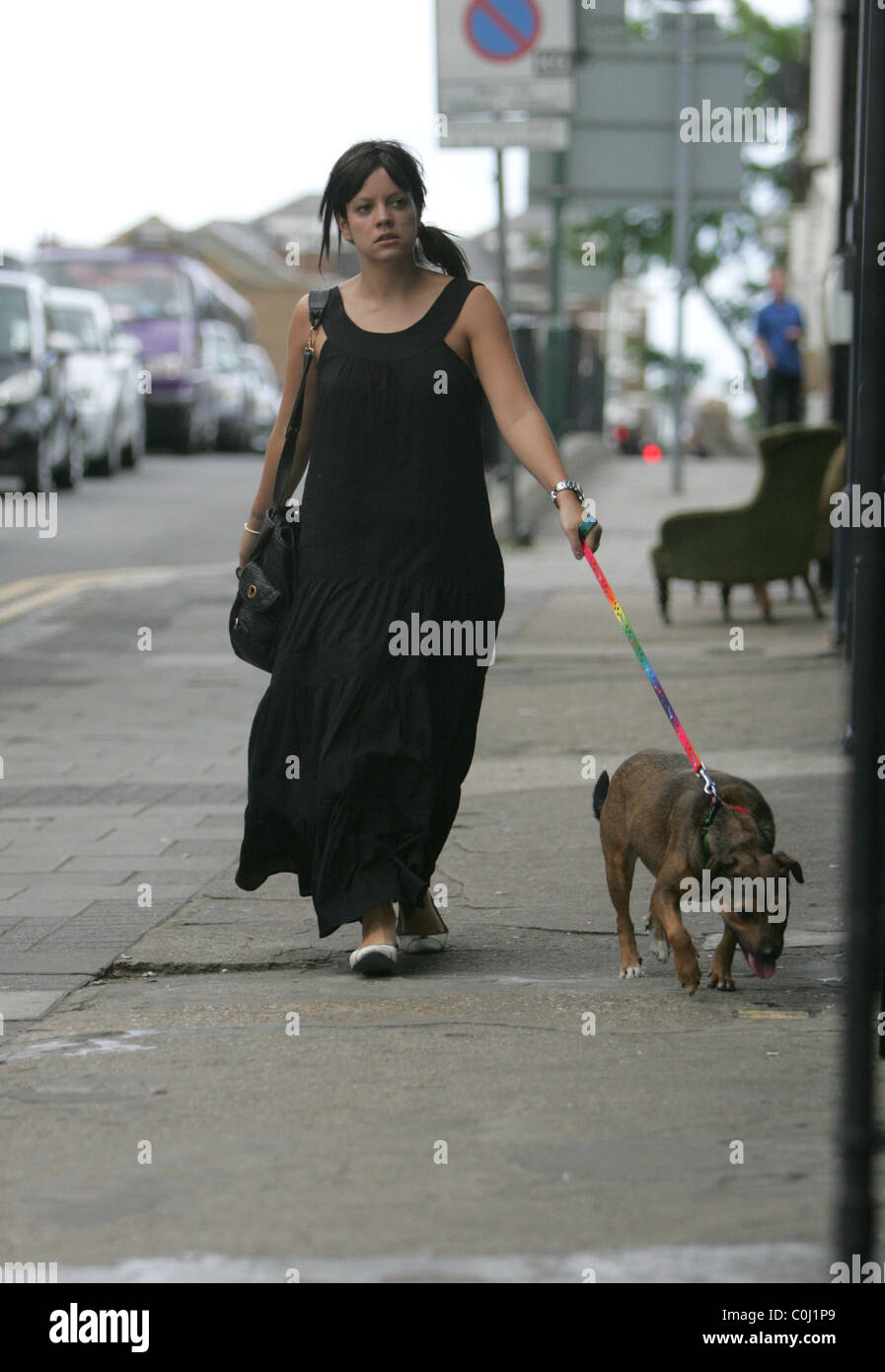 Lily Allen Arriving home with her new dog she picked up from Battersea