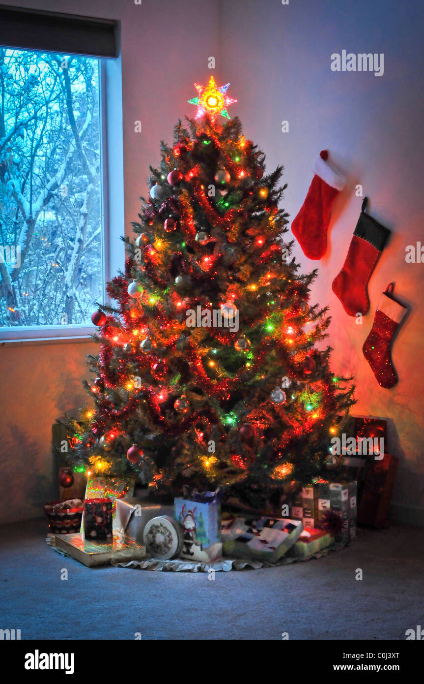 Christmas tree with lights Stock Photo Alamy