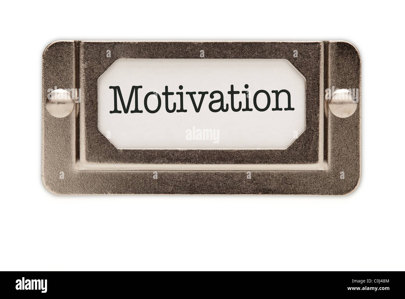 Motivation File Drawer Label Isolated on a White Background. Stock Photo
