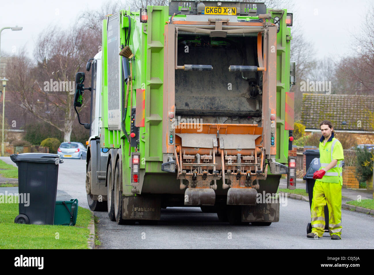 Garbage collection day in Radley Village Oxfordshire Stock Photo