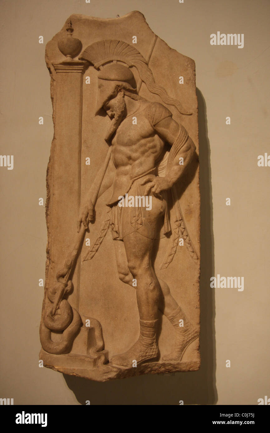 Marble relief of a warrior. Roman, 1st century BC From Rhodes Stock Photo
