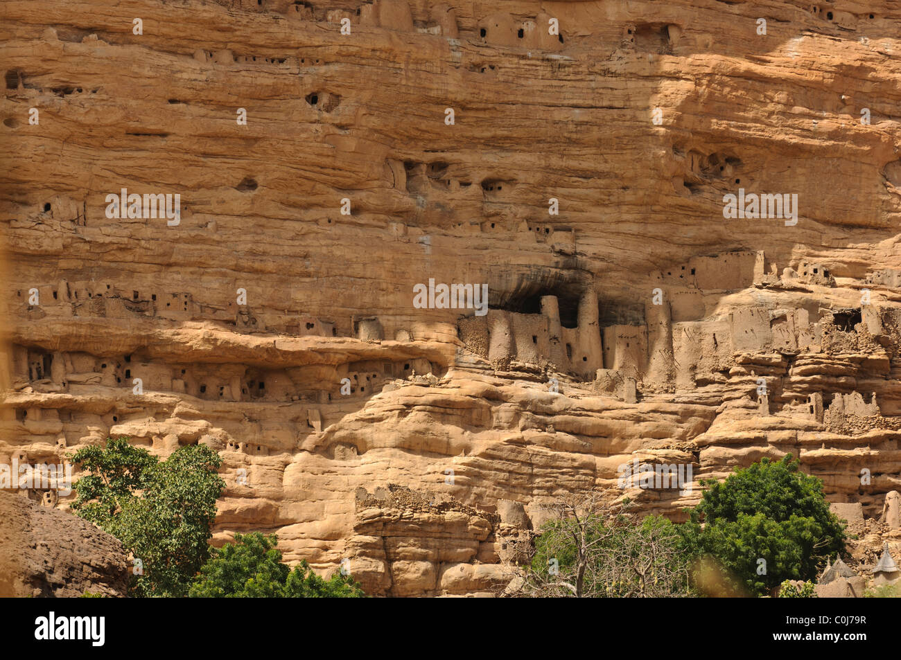 Tellem houses in the cliffs above the village of Ireli. Pays Dogon
