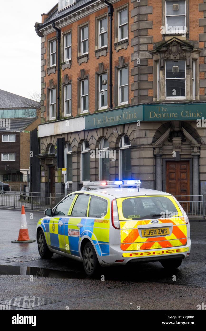 Incident where a Nottinghamshire Police vehicle and officer are in attendance. Diesel spillage was the nature of incident. Stock Photo