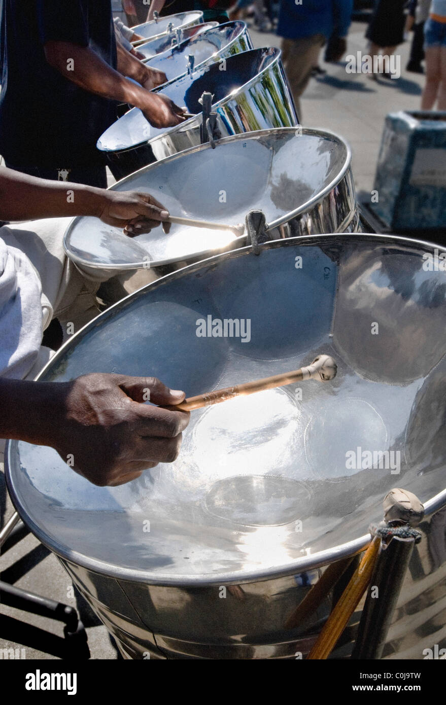 Steel drum band preforming at 'Pier 39' in San Francisco, California, USA Stock Photo