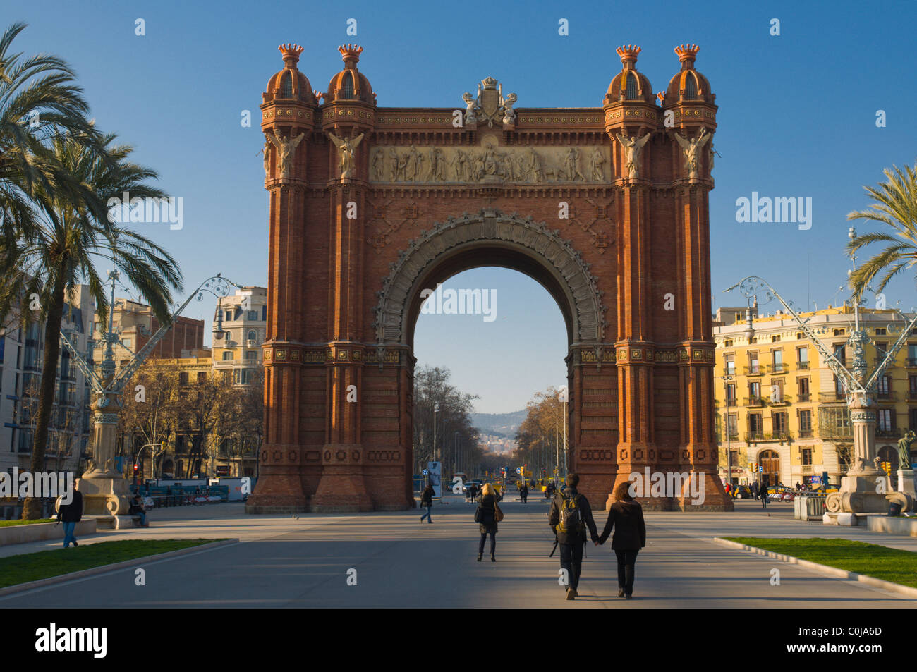 Arc de Triomf on Passeig de Llouis Companys pedestrian boulevard central Barcelona Catalunya Spain Europe Stock Photo