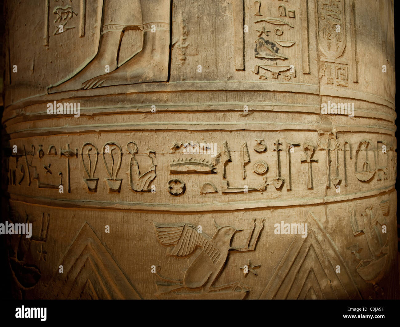 hieroglyph in a column of Kom Ombo, Egypt Stock Photo