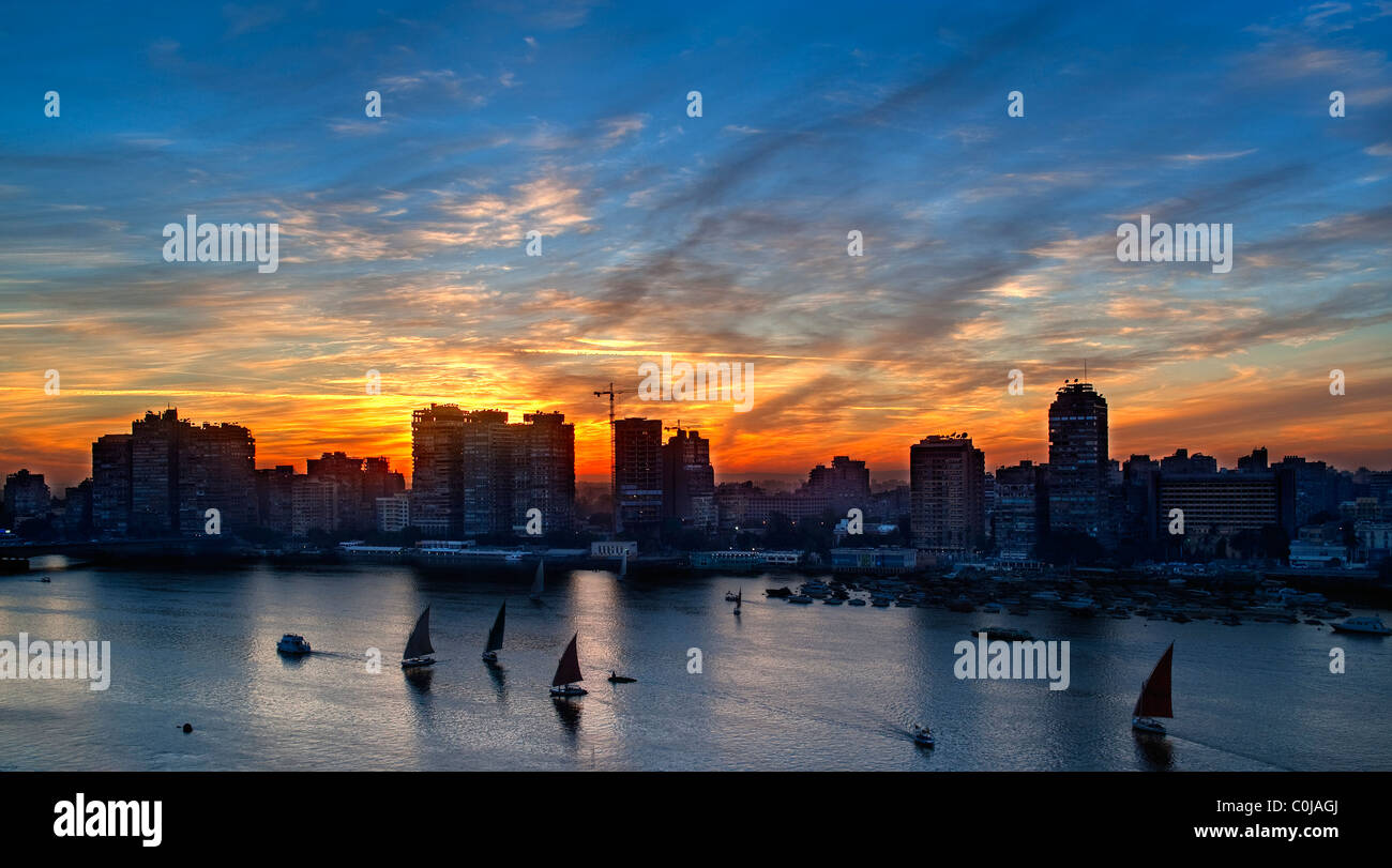 sunset on the Nile in Cairo, Egypt Stock Photo Alamy