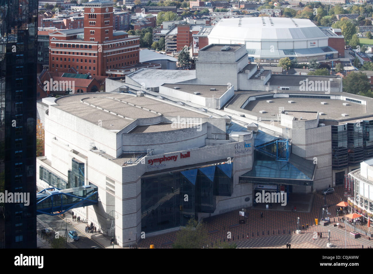 View of the Symphony Hall and the Hyatt Hotel in Birmingham City Centre, West Midlands, Stock Photo
