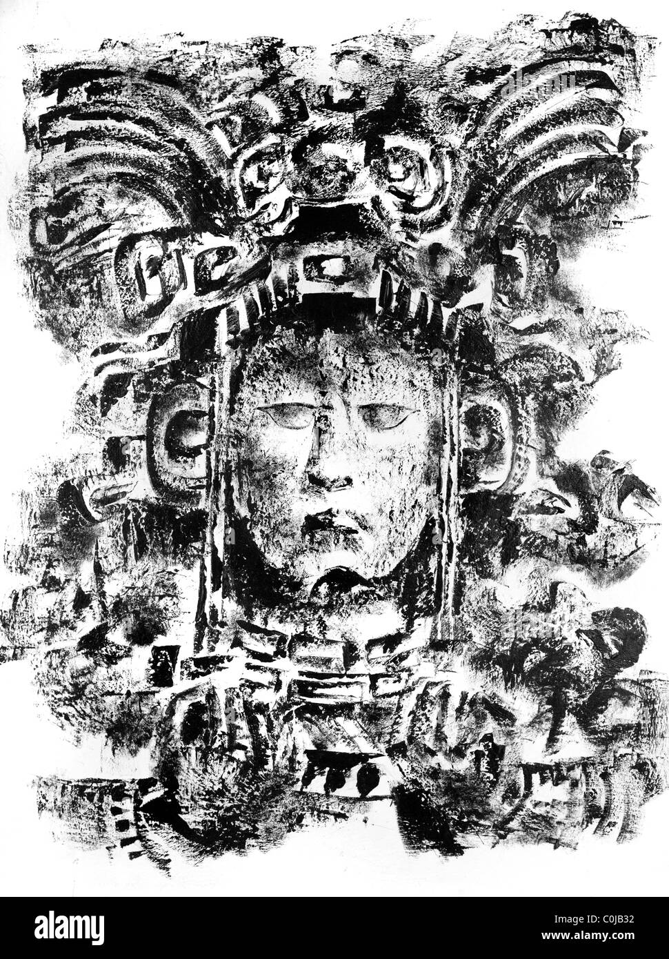 Detail of ancient Mayan Gods and demons at Copan, Honduras Stock Photo