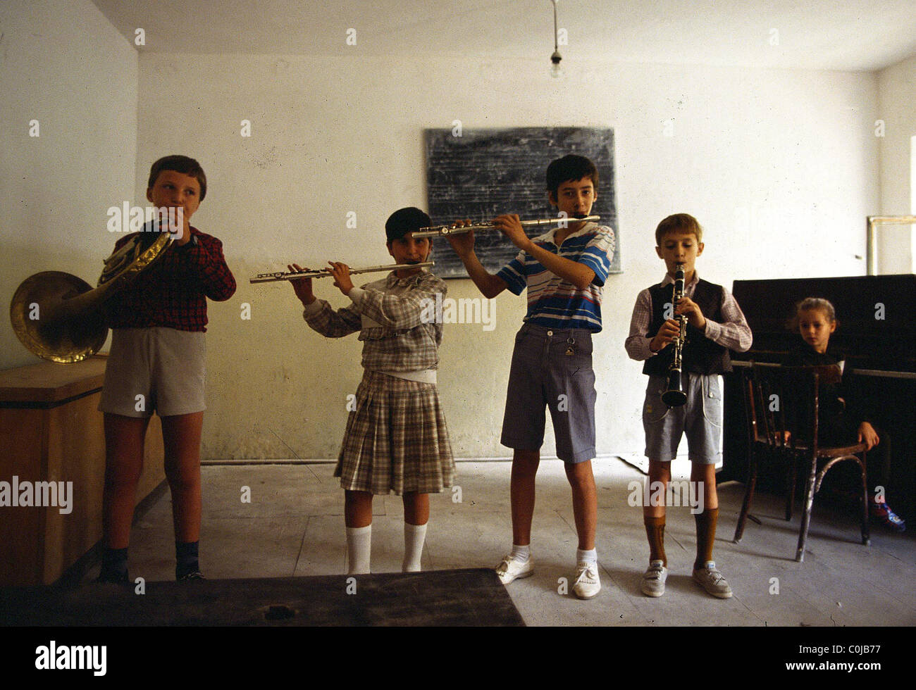 Gjirokaster, Albania. A music lesson at a school in the town. Stock Photo