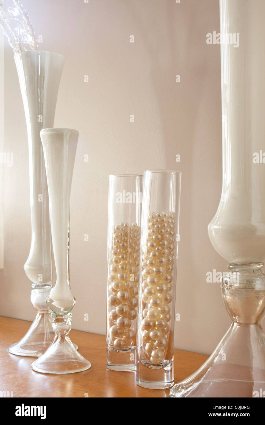 Decorative glass vases and beads Stock Photo