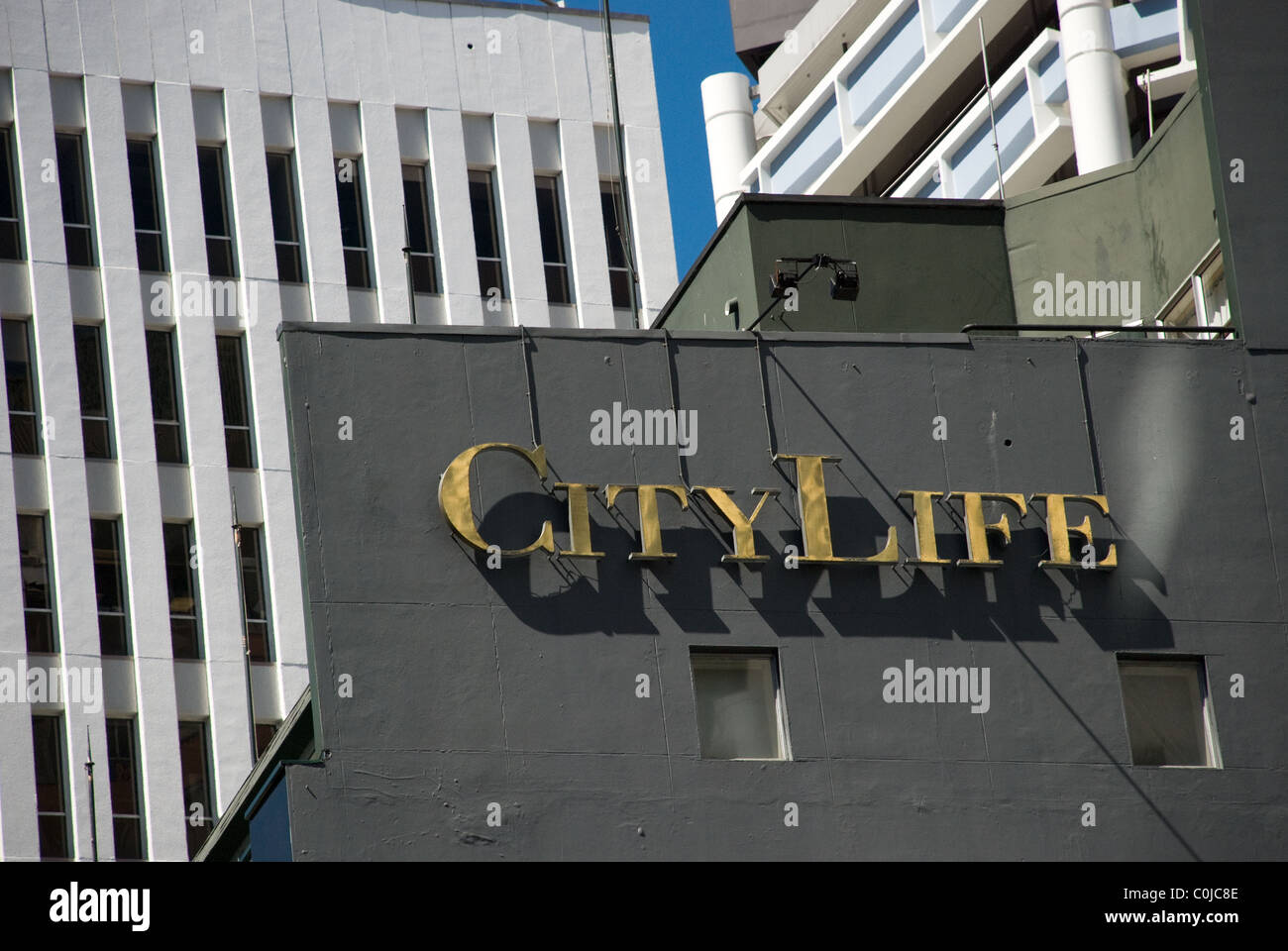 Cit Life sign, in central business district, Wellington, New Zealand Stock Photo