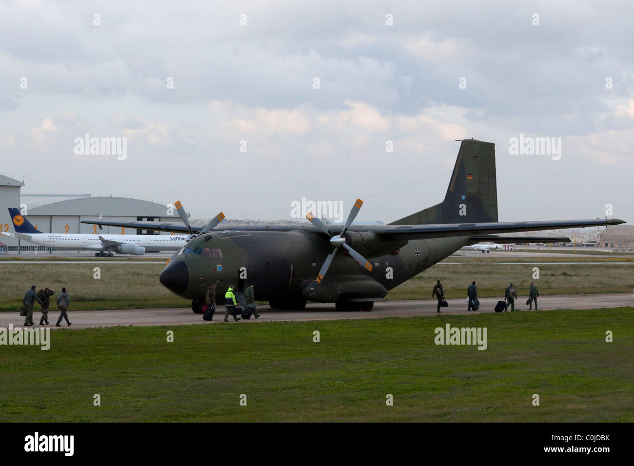 German Air Force Hercules C-130 aircraft use Malta as hub and transit point for evacuation operations from Libya Stock Photo