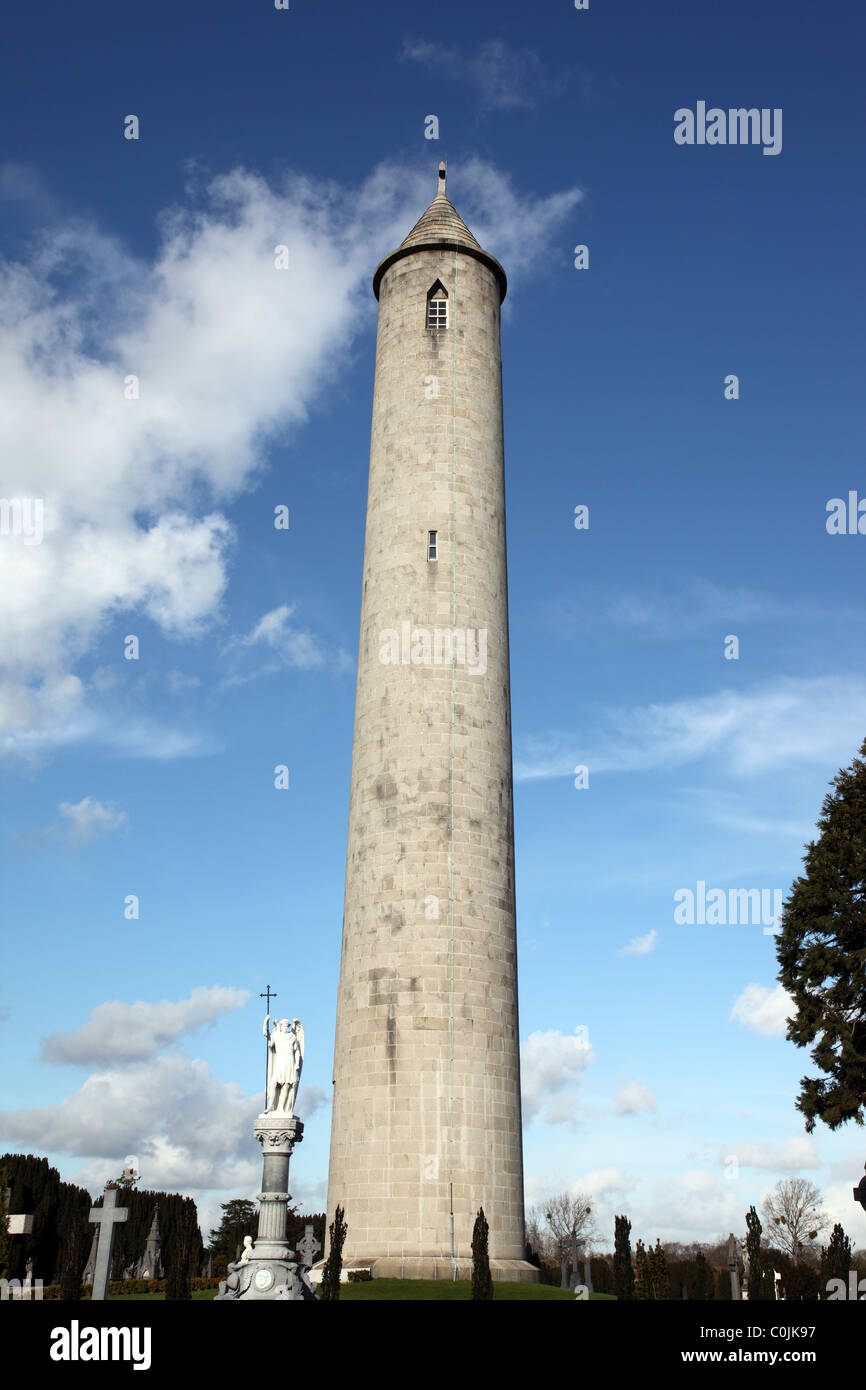 Irish Round Tower, Glasnevin Cemetery, Dublin, Ireland Stock Photo