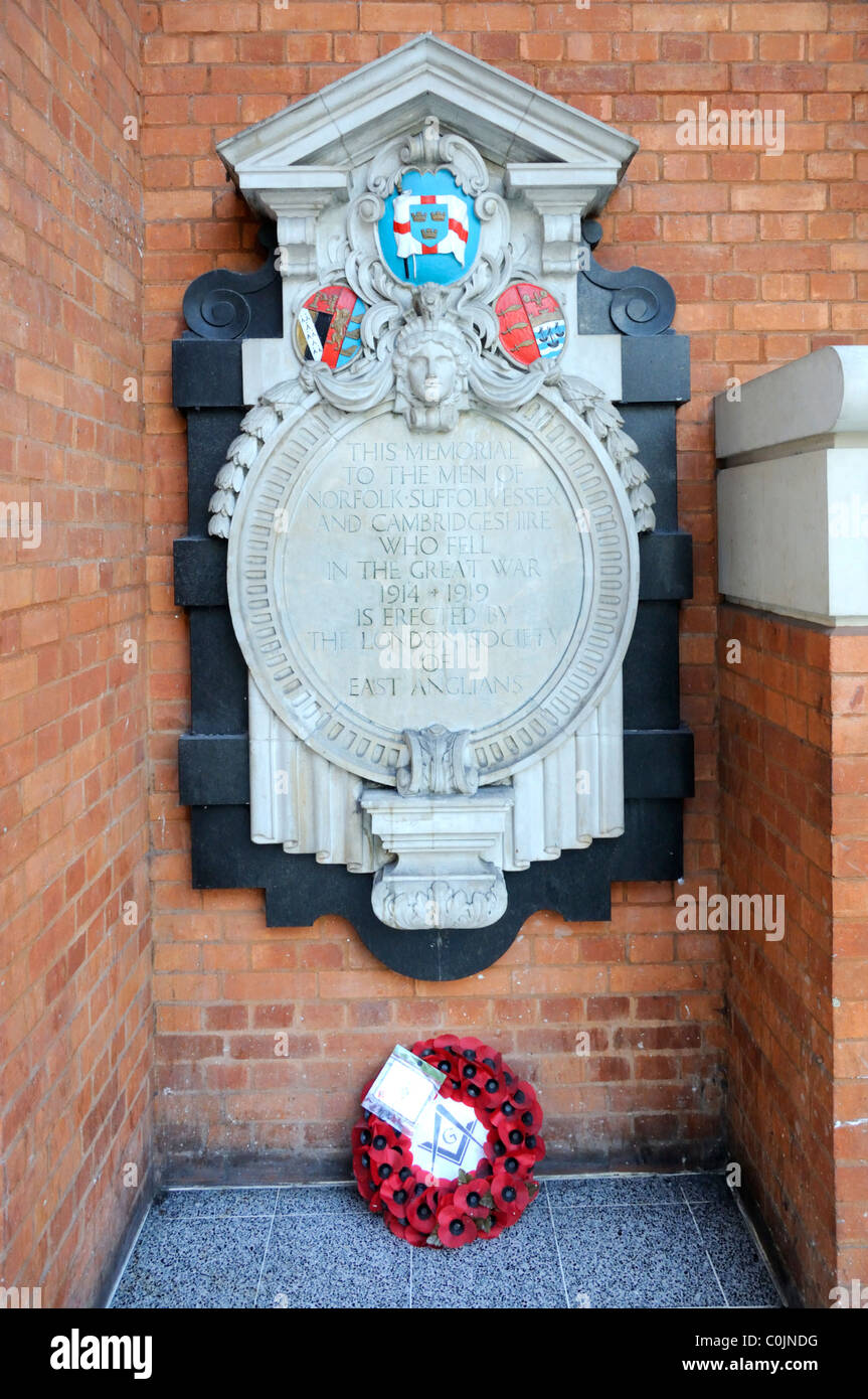 London, England, UK. Liverpool Street railway station - memorial to dead of East Anglia in WW1 Stock Photo