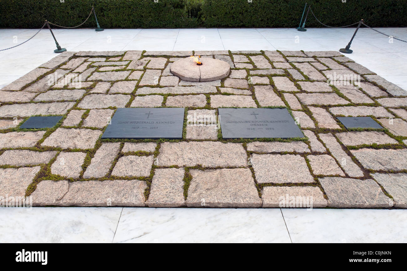 President John F. Kennedy's Eternal Flame and Grave. Stock Photo
