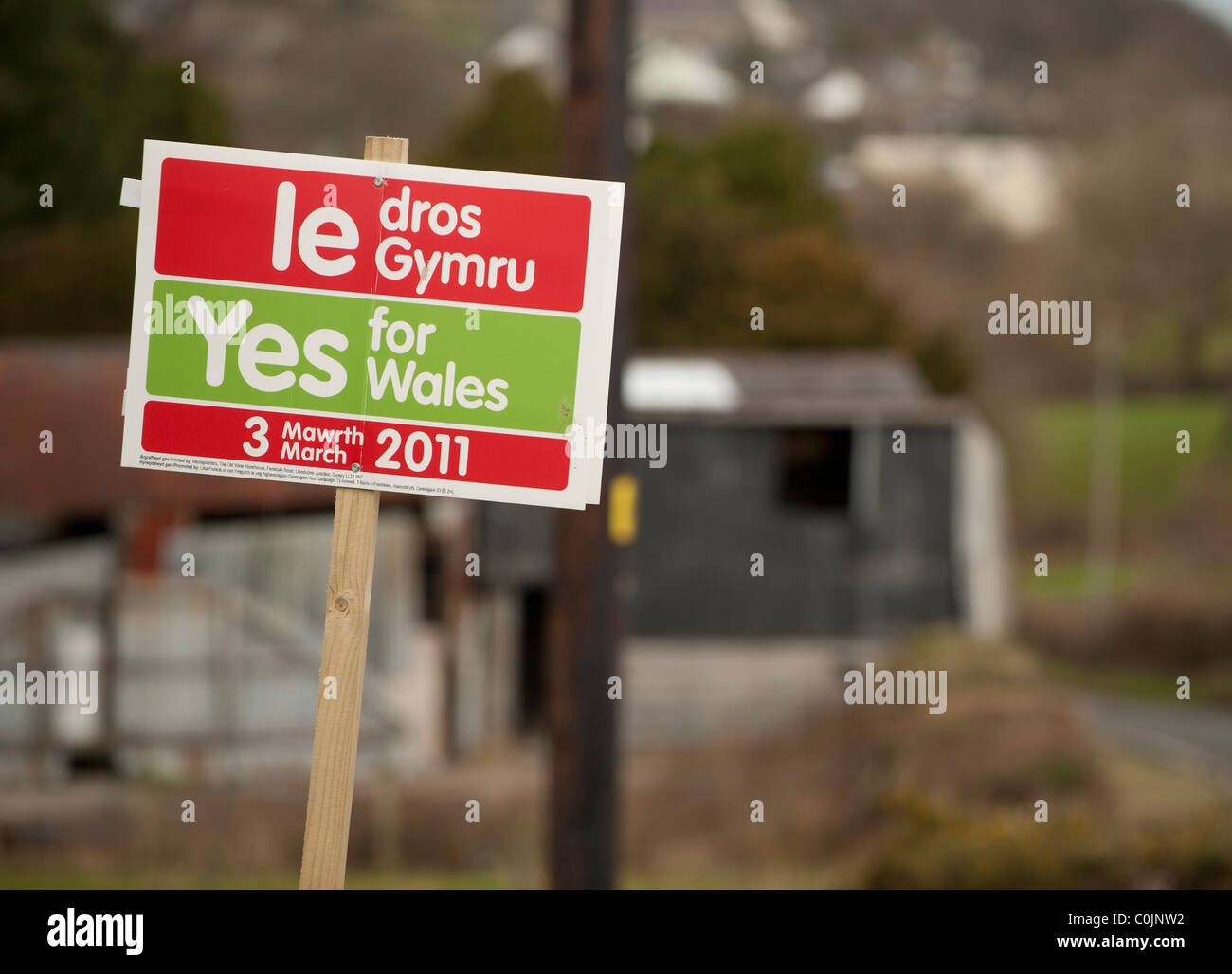 Vote Yes For Wales in the March 3 2011 referendum  - roadside campaign posters, Wales UK, Stock Photo
