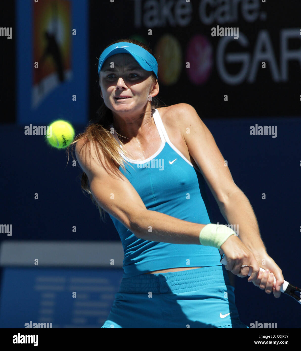 Daniela Hantuchova, Slovakia, in action during the Australian Open Tennis Tournament. Melbourne, Australia. Stock Photo