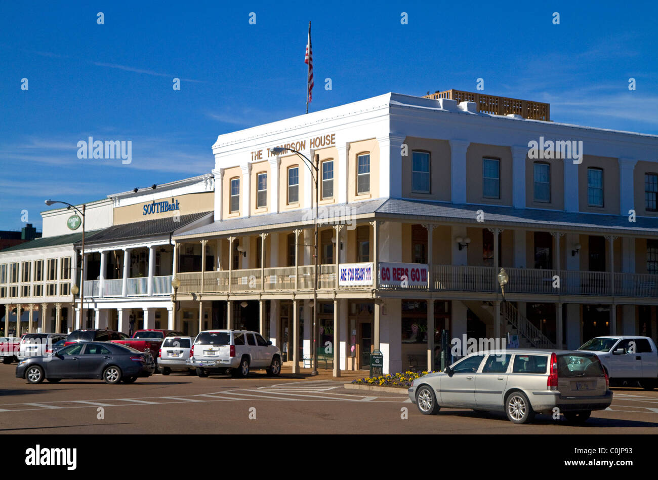 Historic buildings in "The Square" area of Oxford, Mississippi, USA