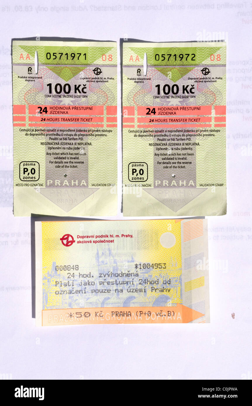 Prague 24 hour transport tickets for two adults and a child. Valid for  metro, trams and buses Stock Photo - Alamy