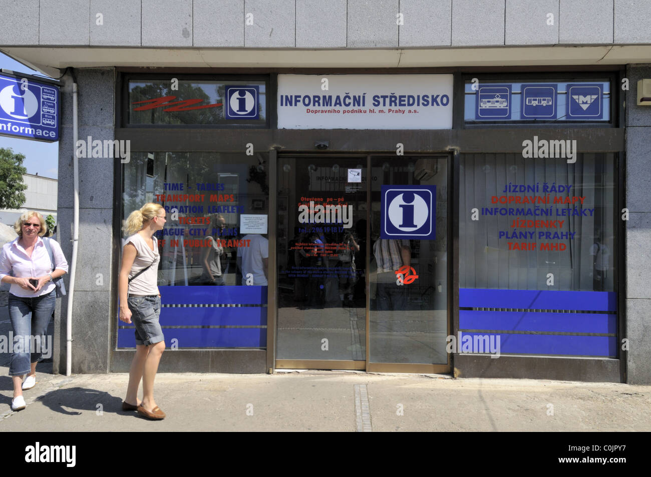 Transport information office at Nadrazi Holesovice, Prague. Stock Photo