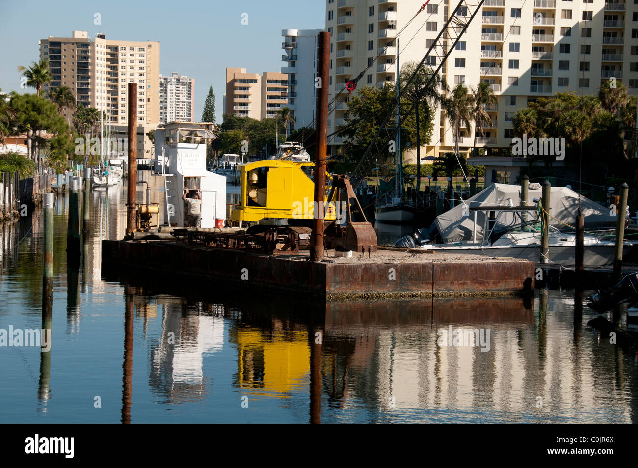 Service barge in Intracoastal waterway Florida USA Stock Photo