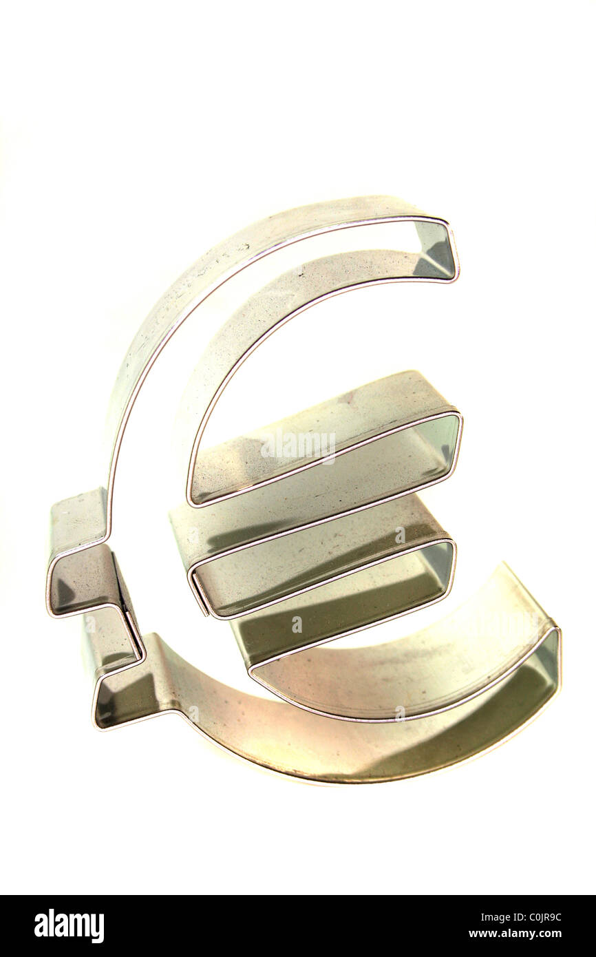 silver three-dimensional Euro sign on a white background Stock Photo