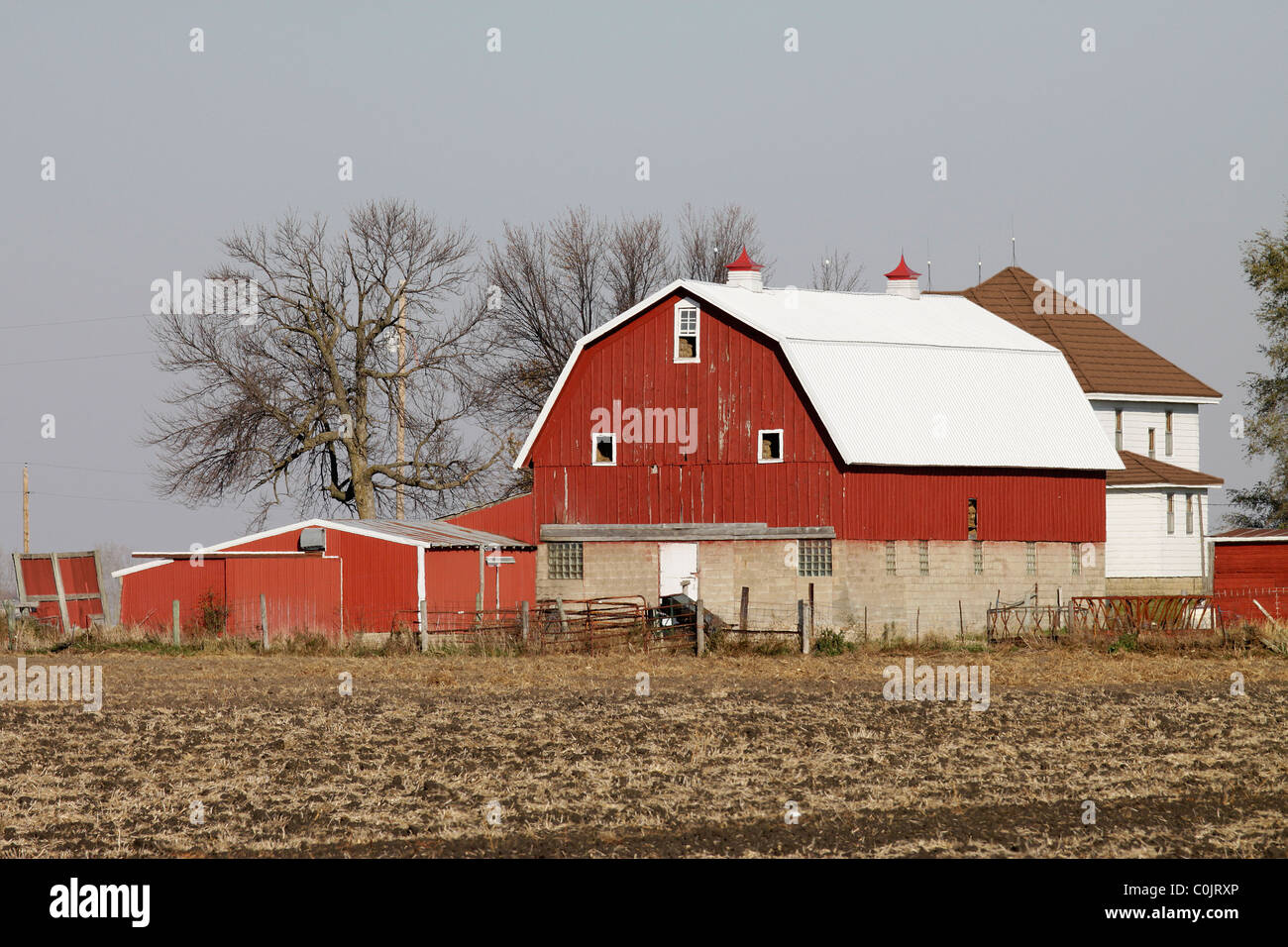 Old fashion red barn on great plains of USA Stock Photo
