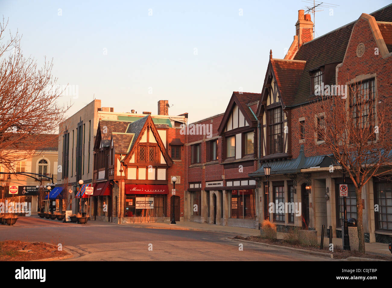 City scene on Westgate Street in downtown Oak Park Illinois USA Stock