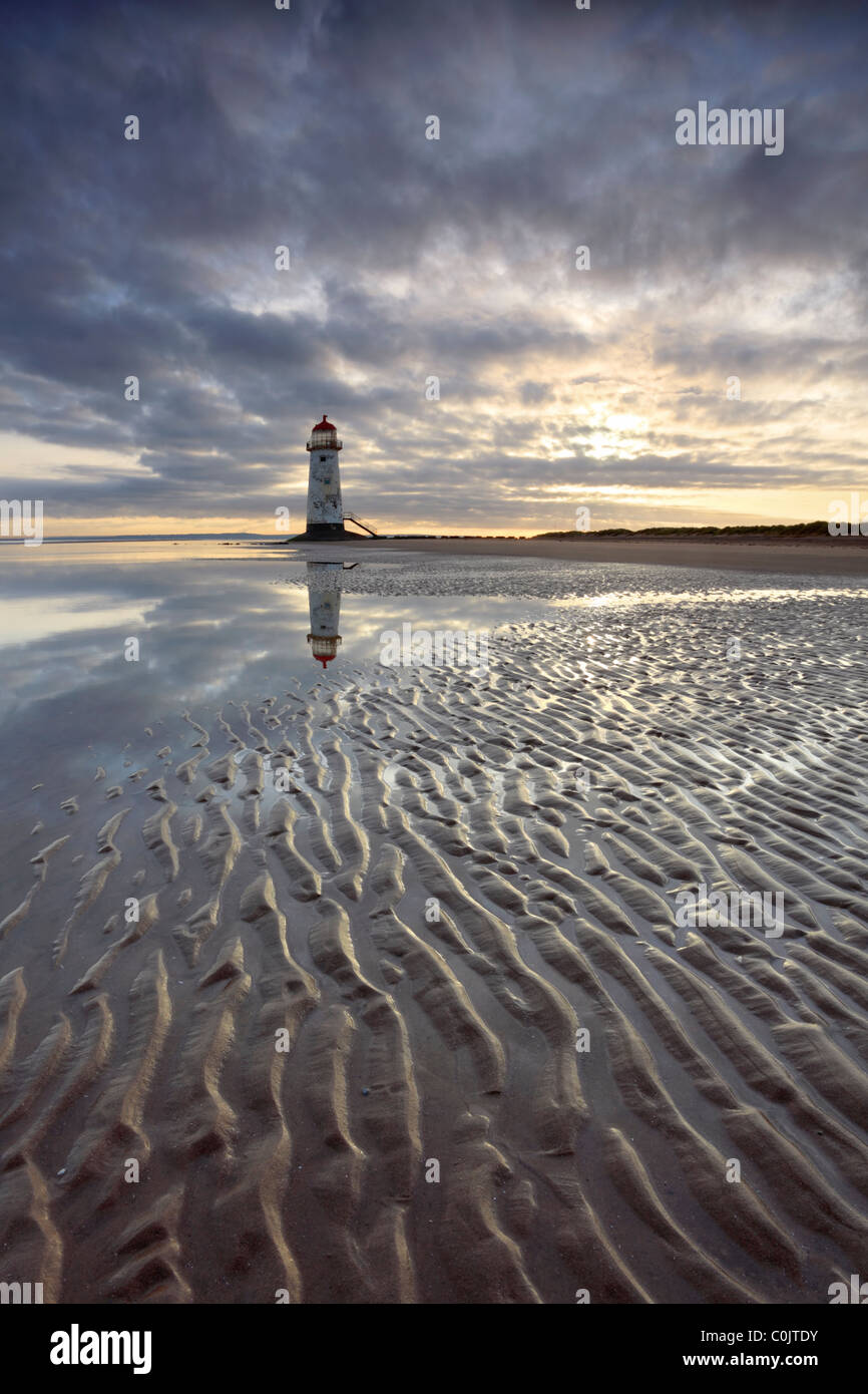 The Point of Ayr Lighthouse on Talacre Beach in North Wales Stock Photo